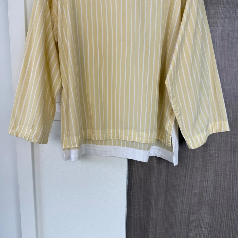 J. Crew‎ Yellow Ciel Top Striped Cotton Poplin Blouse Long Sleeve Size Large